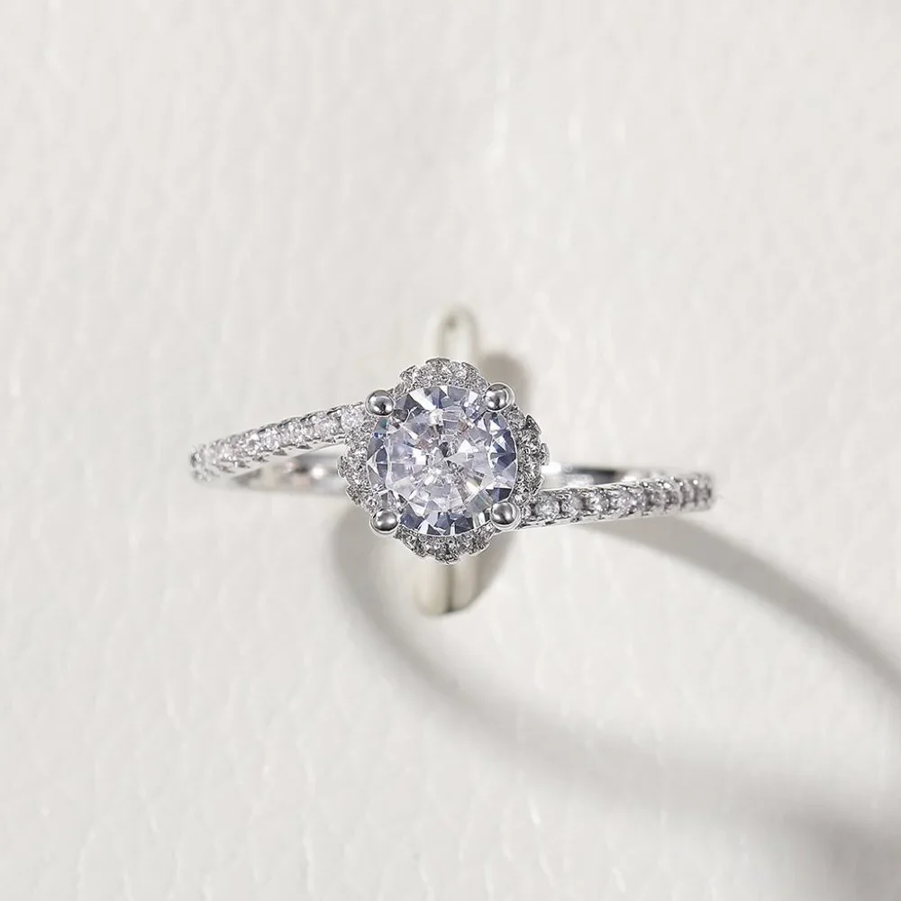 😍Beautiful CZ Diamond Twisted Macro Pave Silver Pure Flower Wedding Ring, K844 - Picture 5 of 8